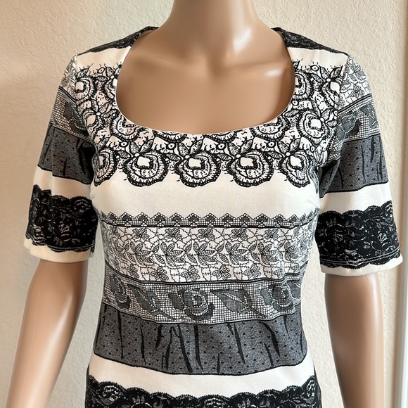 Kardashian Kollection Black and White Striped Midi Dress - Picture 6 of 15